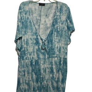 Lane Bryant Shirt Woman 26/28 Tye Dye Short Sleeve Active Blue White Plus Blouse